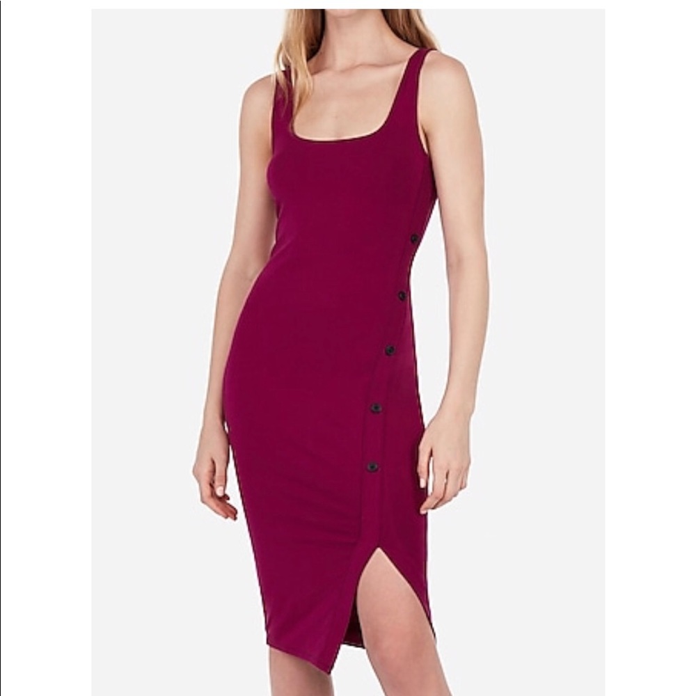 Asymmetrical Button Up Bodycon Midi Dress